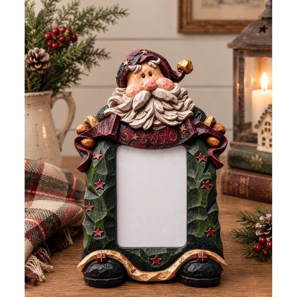 Santa Claus Christmas Picture Frame Rustic Wood Look Resin Holiday Decor 4x6